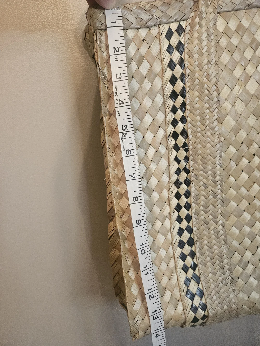 Woven Straw Tote Bag in Natural with Black Accent